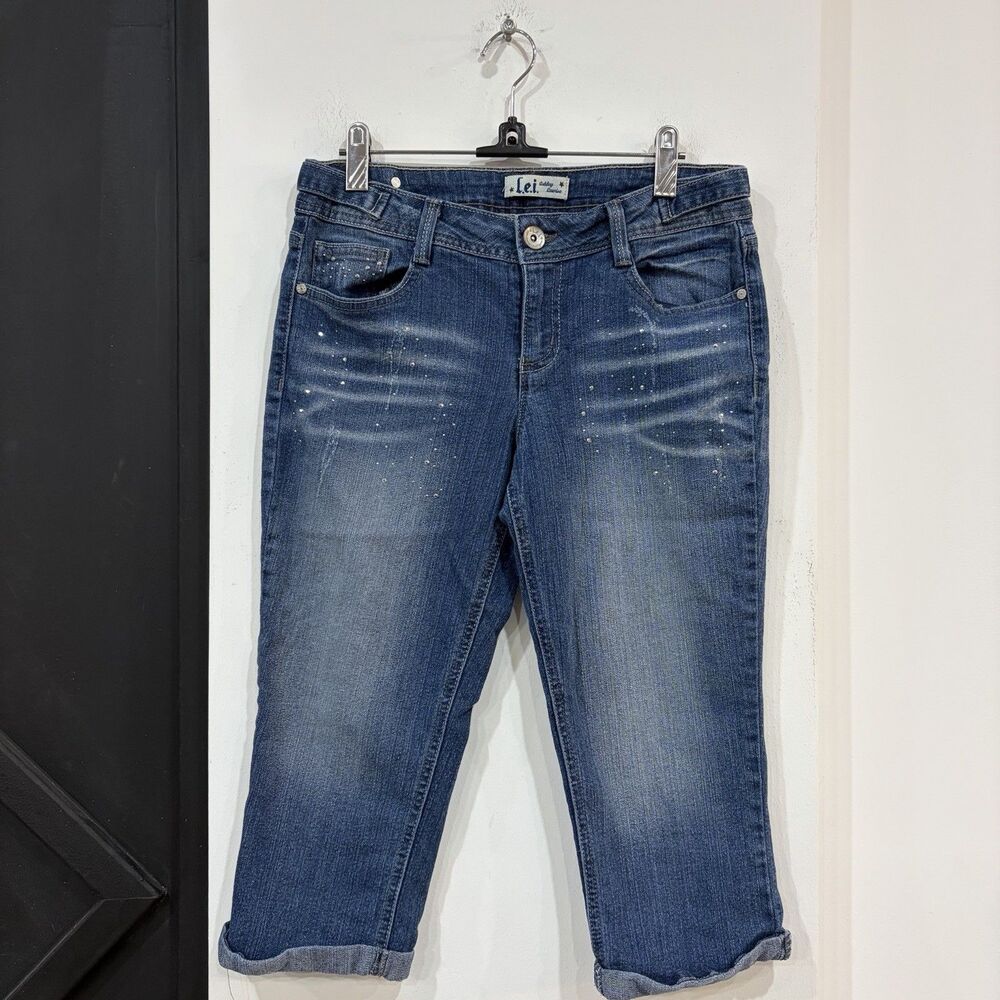LEI Ashley Low Rise Rhinestone Capri Jeans Juniors Size 9 Y2K